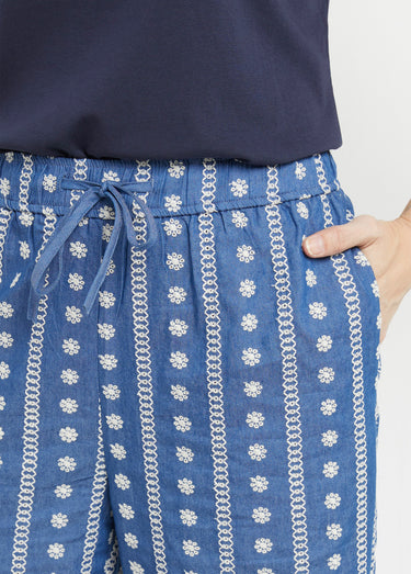 Pantalon large chambray, broderie anglaise Denim
