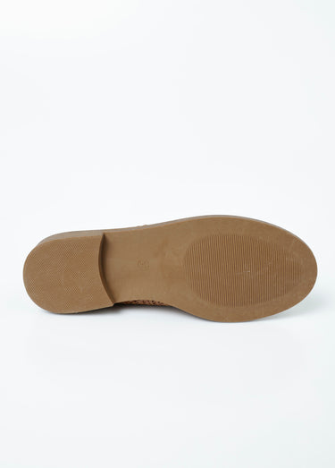 Mocassins effet natté métallisé avec patte Camel