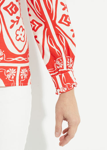 Chemisier col claudine, motif fantaisie Rouge Imprime