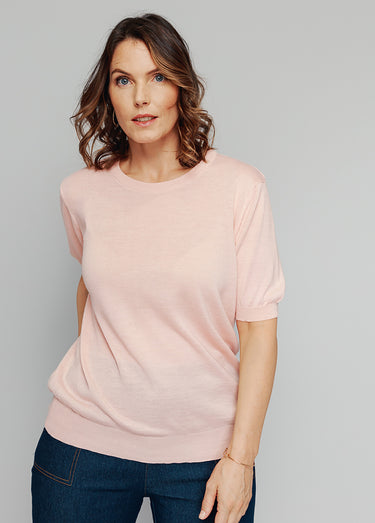 Pull laine mérinos chaud manches courtes Rose The