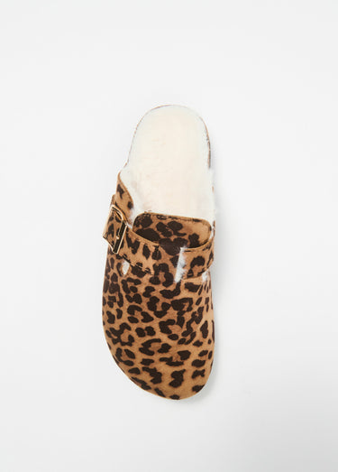 Mules tendance fourrées avec boucle Leopard