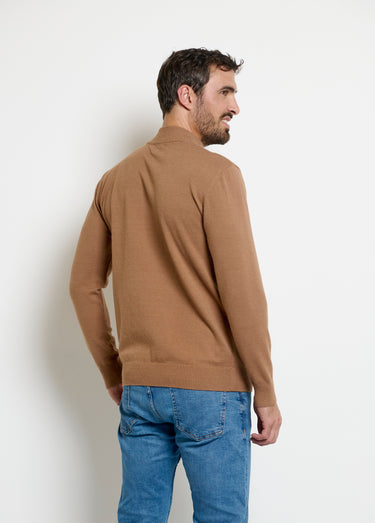 Pull chiné col montant fines côtes Camel