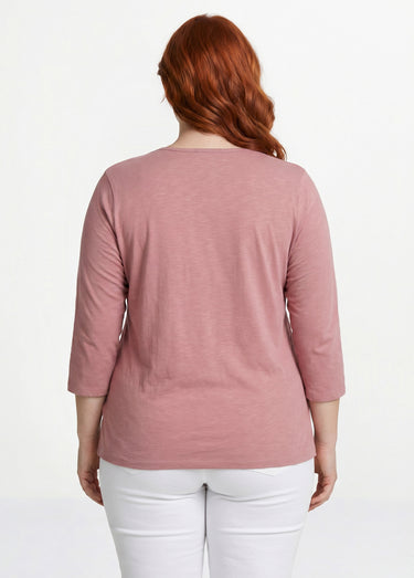 T-shirt manches 3/4 coton et macramé Rose