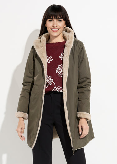 Parka réversible déperlant / fourrure 1 Kaki/Beige