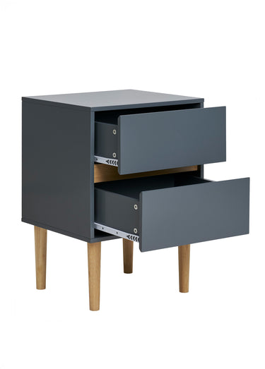 Table de chevet 2 tiroirs, en bois peint Gris Fonce