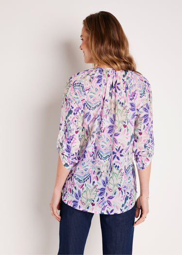 Tunique longue boutonnée voile coton Violet/Rose