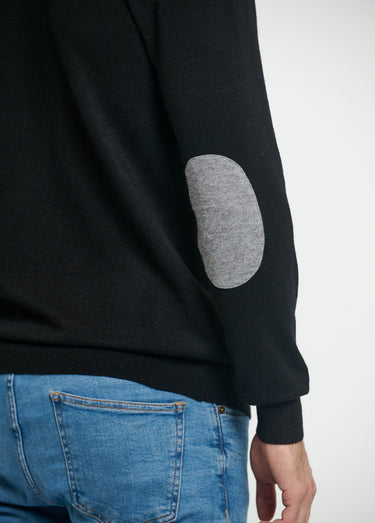 Pull col V maille empiècements coudes Noir