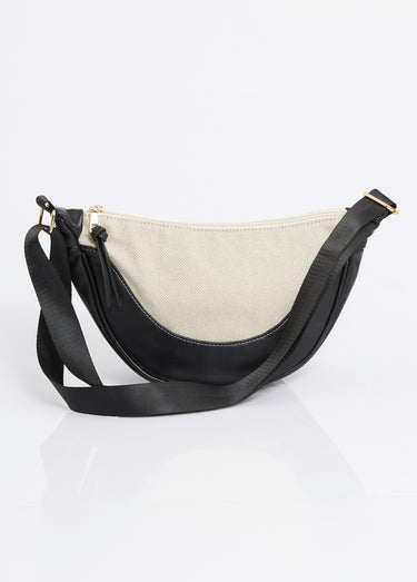 Sac demi lune toile et simili cuir Noir