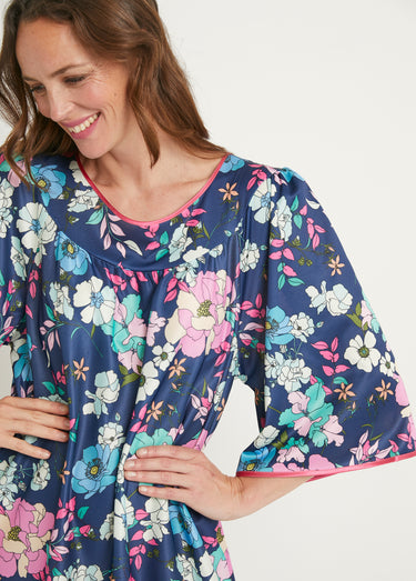 Robe d'intérieur satinée antistatique Imprime Marine