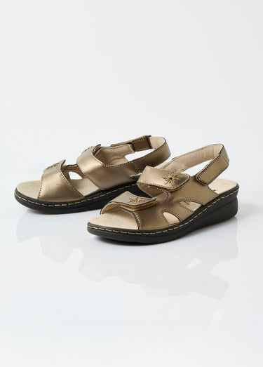 Sandales cuir brodé grande largeur Bronze