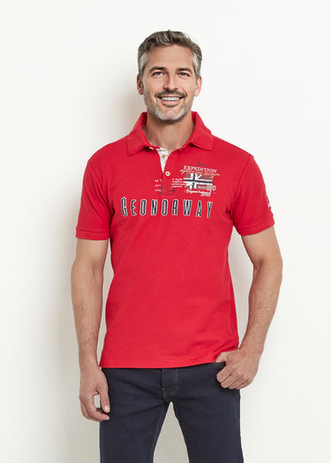 Polo détail revers col et motif placé Rouge