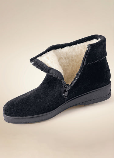 Boots zippées fourrées largeur confort cuir velours Noir