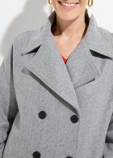 Caban court uni façon drap de laine Gris Chine