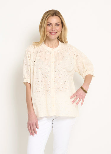 Blouse manches courtes broderie anglaise Ecru