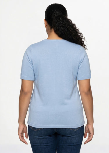 Pull ajouré perlé manches courtes Bleu