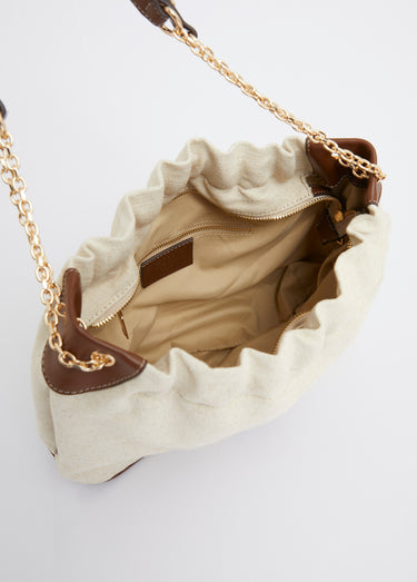 Sac à main bourse, toile effet lin Ecru