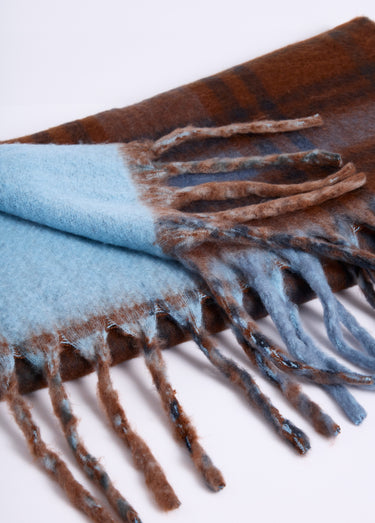 Echarpe longue bicolore carreaux / uni Raye Bleu