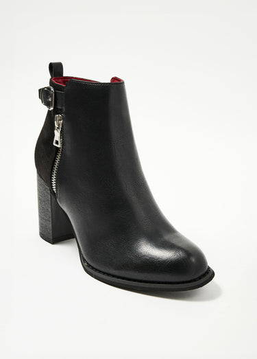 Boots talon haut bi matière boucle + zip Noir