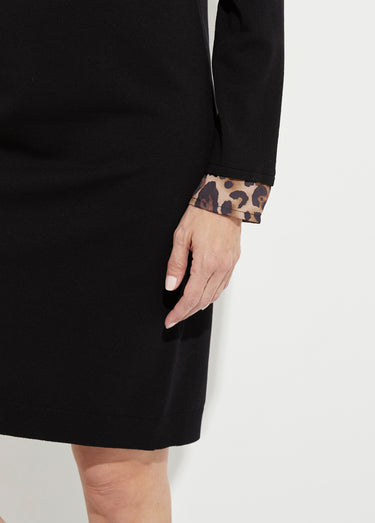 Robe-pull noire effet 2 en 1 voile imprimé léopard Noir