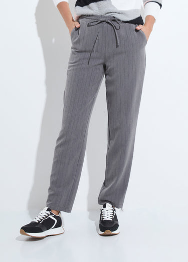 Pantalon droit lien à la taille 3/4 élastiquée Gris/Noir