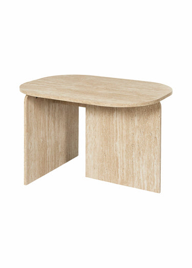 Table basse design, effet pierre Blanc/Beige
