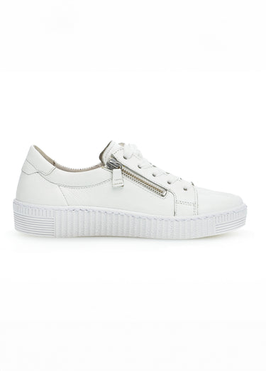 Baskets cuir avec lacets et zip, clair Blanc