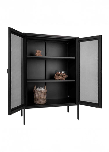 Vitrine bois manguier, 2 portes grillage Noir