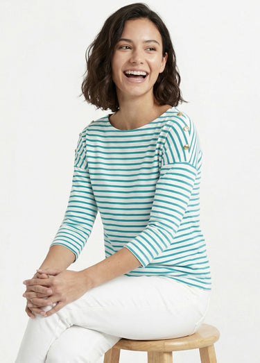 T-shirt marinière rayé manches 3/4 Blanc/Aqua