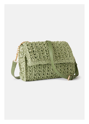 Sac besace en paille avec bandoulière Olive