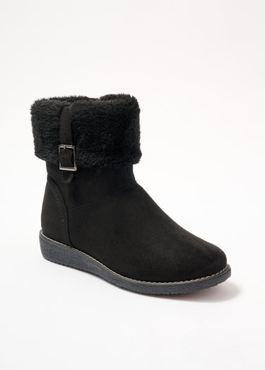 Boots confort, revers fausse fourrure Noir