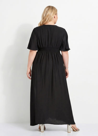 Robe longue taille empire, décolleté V Noir