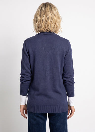Gilet boutonné mi long col tailleur Marine