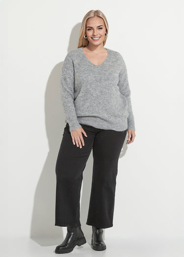 Pull col V fin et chaud avec laine Gris