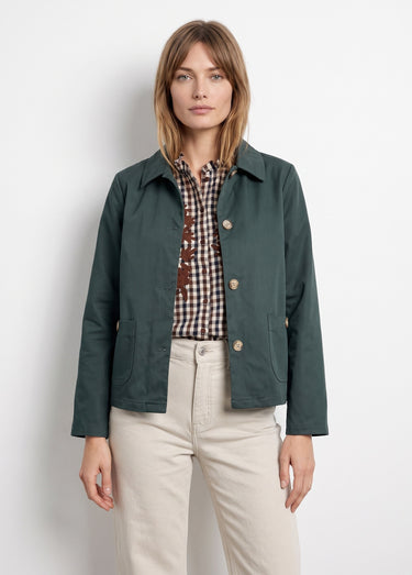 Veste boite en coton, avec col claudine Vert Fonce