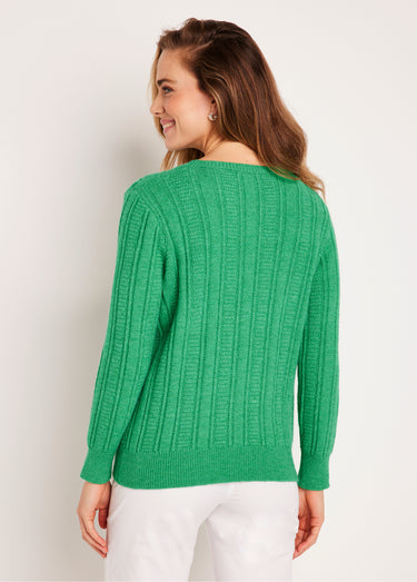Pull ajouré doux col rond Vert