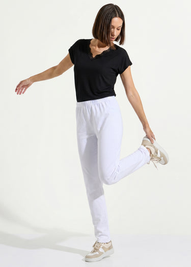 Legging coton stretch taille élastiquée Blanc