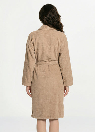Peignoir éponge, ceinture + col châle Taupe
