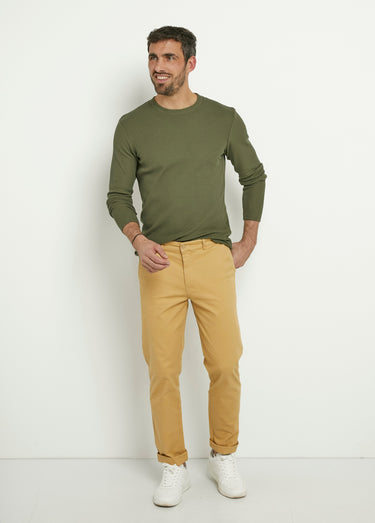 T-shirt col rond maille texturée épaisse Kaki