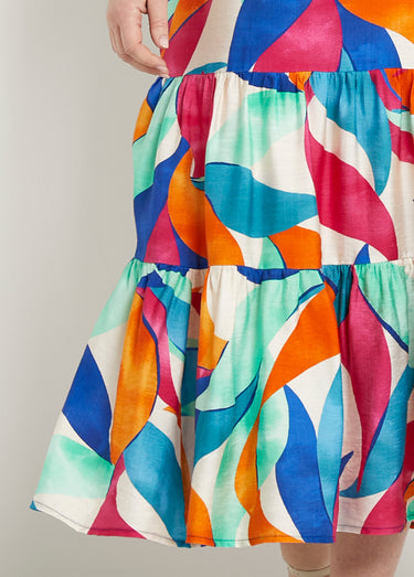 Robe longue cache-coeur volantée manches courtes Orange/Bleu