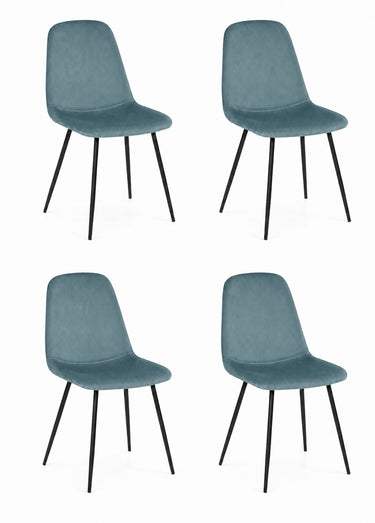 Set 4 Chaises velours cotelé, pieds métal Bleu Canard