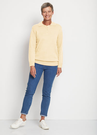 Pull col polo maille épaisse Ecru