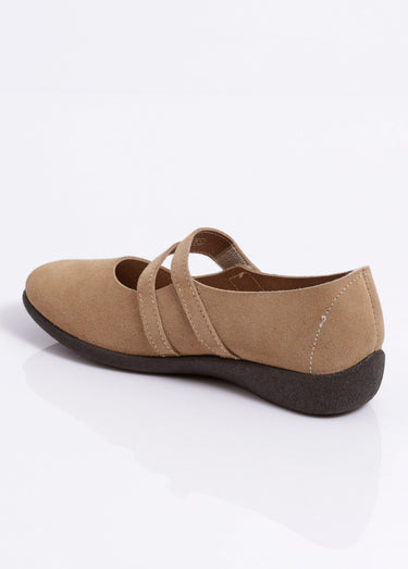 Ballerines scratchées cuir fabriquées en France Camel