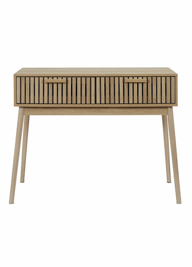 Console en bois claustra, 2 tiroirs Marron