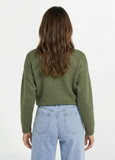 Pull chaud col V en maille avec mohair Kaki