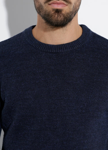 Pull chaud col rond en laine majoritaire Bleu Marine