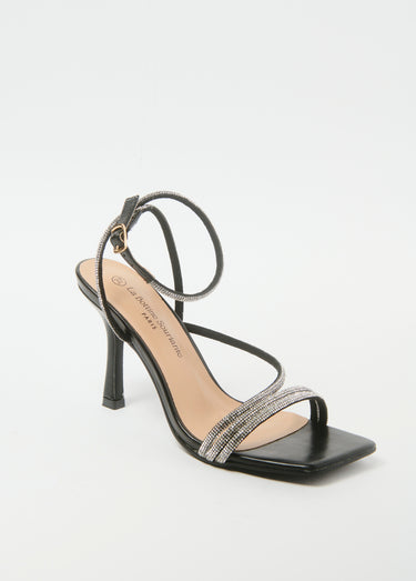 Sandales à strass avec talon haut Noir