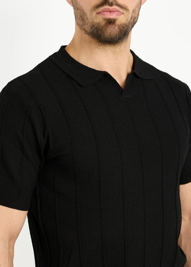 Pull fin en maille gaufrée avec col polo Noir