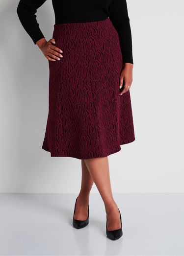 Jupe longue évasée maille jacquard Bordeaux Zebre
