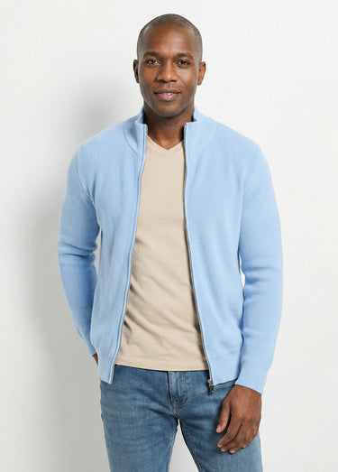 Gilet zippé en maille avec col montant Bleu Ciel