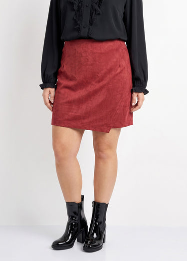Jupe short en suédine, taille élastiquée Bordeaux